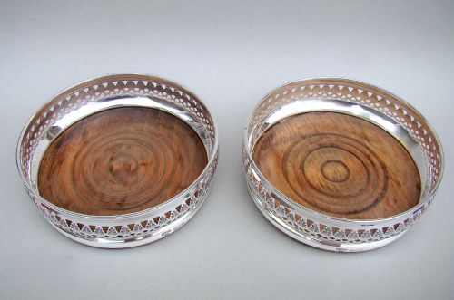 fig 2. PAIR OF MID 20TH CENTURY SOLID SILVER WINE COASTERS BY A. CHICK & SONS LTD, LONDON 1968.