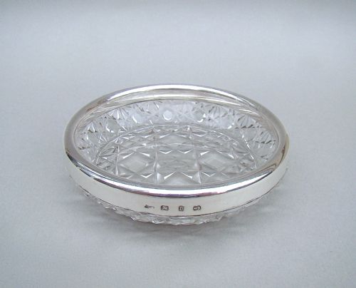 Victorian Sterling Silver & Hobnail Glass Lemon Dish, Birmingham 1895
