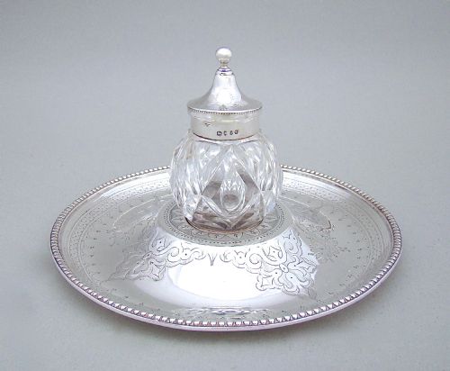 Victorian Sterling Silver Inkwell on Stand by Henry Lias, London 1875