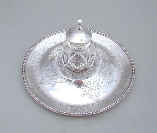 fig 1. VICTORIAN STERLING SILVER INKWELL ON STAND BY HENRY LIAS, LONDON 1875
