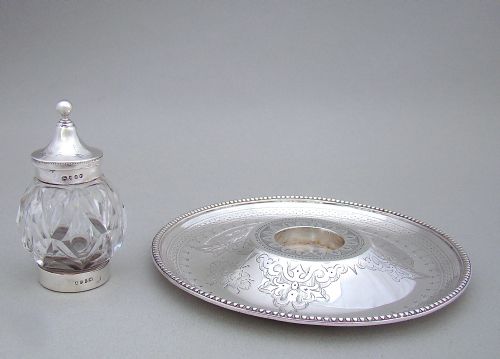 fig 2. VICTORIAN STERLING SILVER INKWELL ON STAND BY HENRY LIAS, LONDON 1875