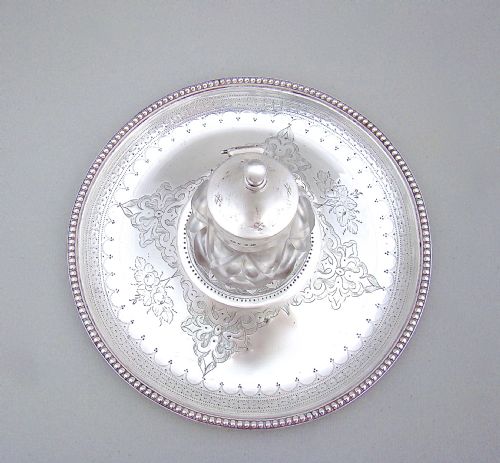 fig 3. VICTORIAN STERLING SILVER INKWELL ON STAND BY HENRY LIAS, LONDON 1875