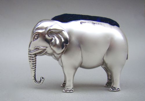 Large Edwardian Silver Elephant Pin Cushion by Spurrier & Co Birmingham 1906
