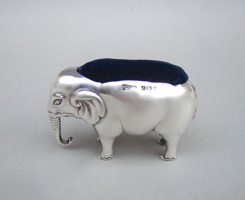 fig 2. LARGE EDWARDIAN SILVER ELEPHANT PIN CUSHION BY SPURRIER & CO BIRMINGHAM 1906