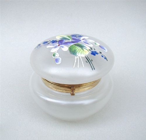 19th C. French Glass Enamelled Trinket Box, Circa 1890