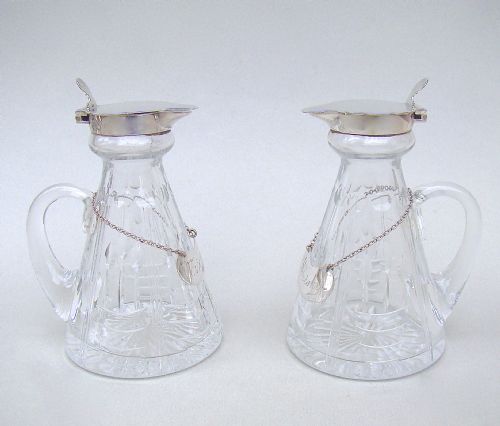 fig 1. FABULOUS PAIR OF ART DECO SILVER MOUNTED WHISKY TOTS BY MAPPIN & WEBB, BIRMINGHAM 1936
