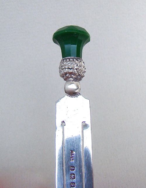 fig 2. NOVELTY SILVER GREEN GLASS THISTLE BOOKMARK BY ADIE & LOVEKIN, BIRMINGHAM 1917
