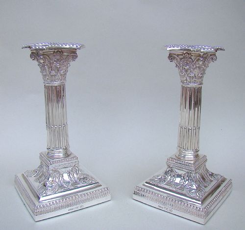 Fabulous Pair of Edwardian Sterling Silver Corinthian Column Candlesticks by James Dixon & Sons, Sheffield 1901