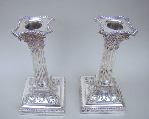 fig 2. FABULOUS PAIR OF EDWARDIAN STERLING SILVER CORINTHIAN COLUMN CANDLESTICKS BY JAMES DIXON & SONS, SHEFFIELD 1901