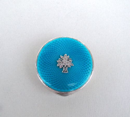 fig 1. ART DECO SILVER AND GUILLOCHE ENAMEL COMPACT WITH MARCASITE DECORATIONS BY THE ADIE BROTHERS, BIRMINGHAM 1930