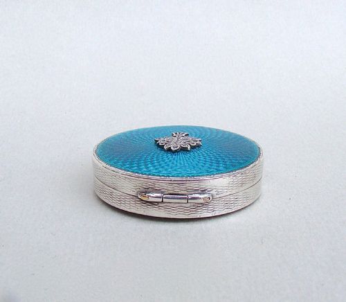 fig 2. ART DECO SILVER AND GUILLOCHE ENAMEL COMPACT WITH MARCASITE DECORATIONS BY THE ADIE BROTHERS, BIRMINGHAM 1930