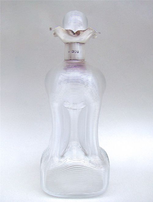 Victorian Silver Mounted Ribbed Glass Small Glug Glug Decanter, London 1897