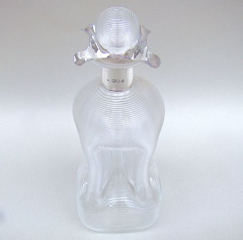 fig 1. VICTORIAN SILVER MOUNTED RIBBED GLASS SMALL GLUG GLUG DECANTER, LONDON 1897