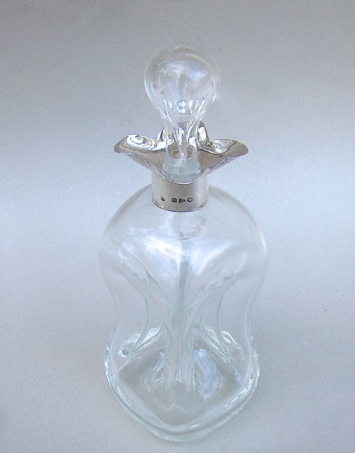 fig 1. EXQUISITE SMALL SIZE SILVER MOUNTED GLUG GLUG DECANTER BY KING & SON, CHESTER 1895