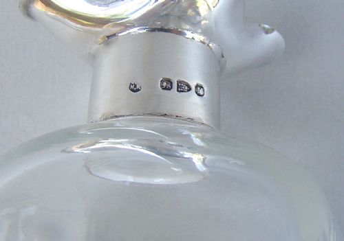 fig 2. EXQUISITE SMALL SIZE SILVER MOUNTED GLUG GLUG DECANTER BY KING & SON, CHESTER 1895