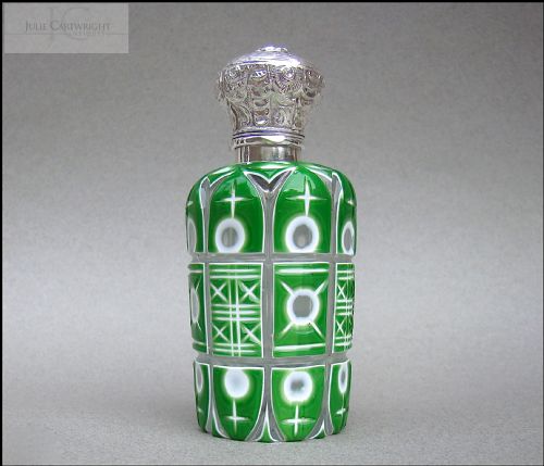 fig 1. VICTORIAN SILVER & BOHEMIAN TRIPLE CASED GLASS SCENT BOTTLE, CIRCA 1890