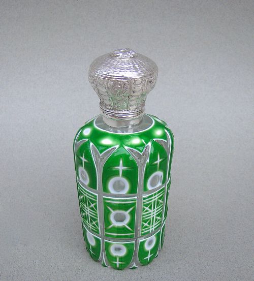 Victorian Silver & Bohemian Triple Cased Glass Scent Bottle, Circa 1890