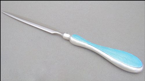 Art Deco Silver and Guilloche Enamel Letter Opener by Mappin & Webb, London 1828