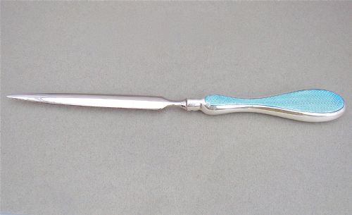 fig 1. ART DECO SILVER AND GUILLOCHE ENAMEL LETTER OPENER BY MAPPIN & WEBB, LONDON 1828