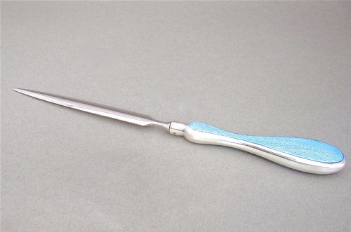 fig 2. ART DECO SILVER AND GUILLOCHE ENAMEL LETTER OPENER BY MAPPIN & WEBB, LONDON 1828
