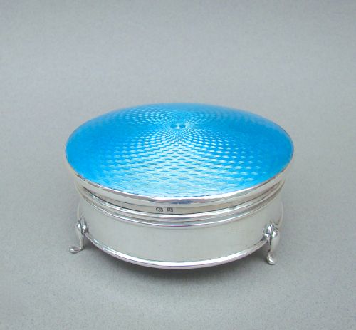 Fabulous Art Deco Silver and Guilloche Enamel Jewellery Box by Elkington & Co, Birmingham 1932