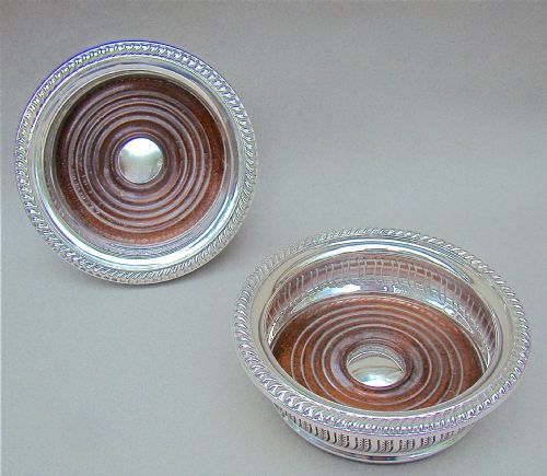 fig 1. SUPERB PAIR OF MID 20TH CENTURY SOLID SILVER WINE COASTERS BY MAPPIN & WEBB, BIRMINGHAM 1968.
