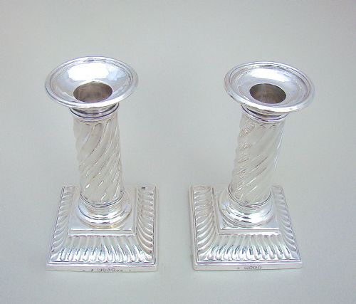 fig 1. PAIR OF VICTORIAN STERLING SILVER CANDLESTICKS BY MARTIN HALL & CO, LONDON 1885
