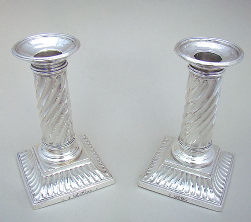 fig 2. PAIR OF VICTORIAN STERLING SILVER CANDLESTICKS BY MARTIN HALL & CO, LONDON 1885
