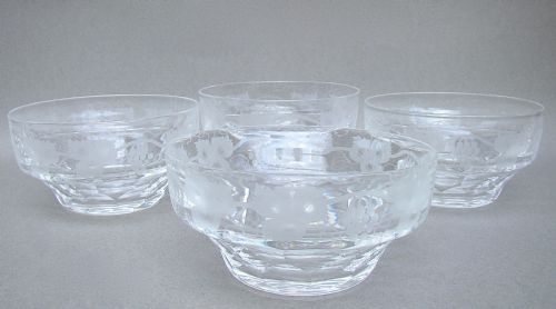 Set of Four Edwardian Etched Glass Bowls, Circa 1910