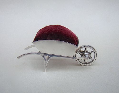 fig 2. RARE EDWARDIAN SILVER WHEELBARROW PIN CUSHION BY ADIE & LOVEKIN, BIRMINGHAM 1908
