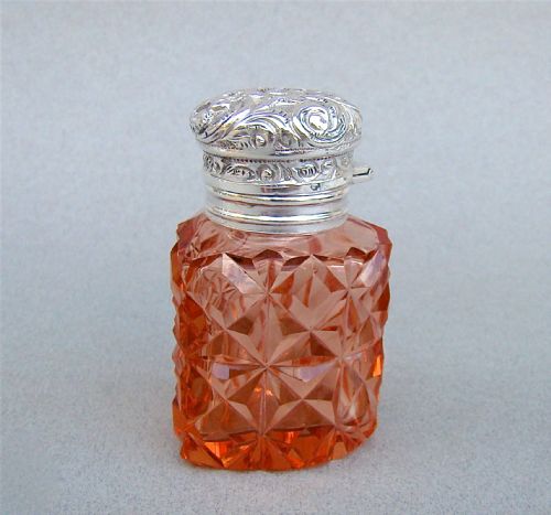 fig 1. UNUSUAL VICTORIAN SILVER & CUT GLASS HEART-SHAPED SCENT BOTTLE , CIRCA 1895
