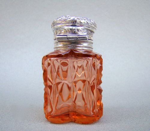 fig 2. UNUSUAL VICTORIAN SILVER & CUT GLASS HEART-SHAPED SCENT BOTTLE , CIRCA 1895