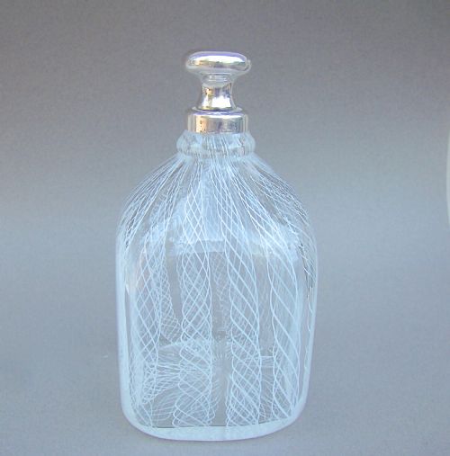 fig 1. STUNNING EDWARDIAN SILVER MOUNTED LATTICINO GLASS DECANTER, BIRMINGHAM 1902