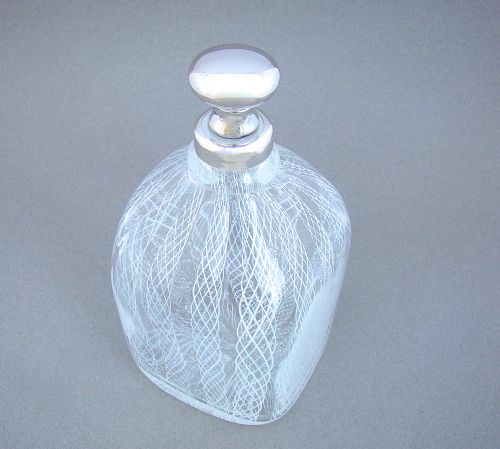 Stunning Edwardian Silver Mounted Latticino Glass Decanter, Birmingham 1902