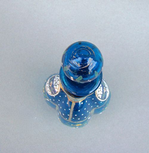 fig 2. VICTORIAN TURQUOISE GILT & ENAMELLED GLASS SCENT BOTTLE, CIRCA 1890
