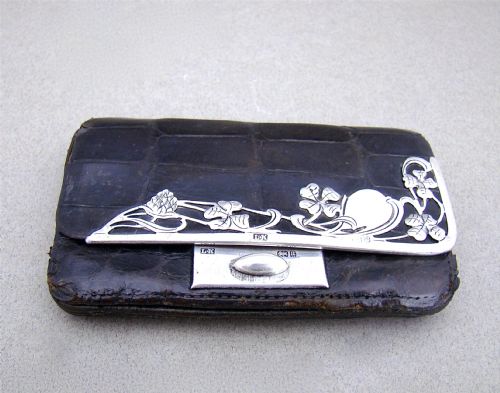 Art Nouveau Silver & Crocodile Skin Small Purse by Ludwig Krumm, Birmingham 1900