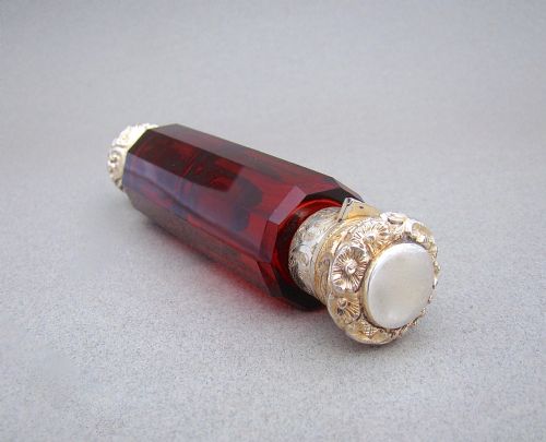 Victorian Silver Gilt Ruby Glass Double-ended Scent Bottle, Circa 1880

