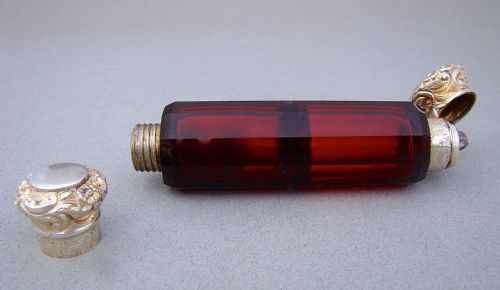 fig 2. VICTORIAN SILVER GILT RUBY GLASS DOUBLE-ENDED SCENT BOTTLE, CIRCA 1880