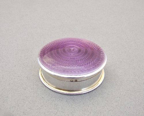 fig 1. ART DECO SILVER AND GUILLOCHE ENAMEL PILL BOX BY COHEN & CHARLES, BIRMINGHAM 1920