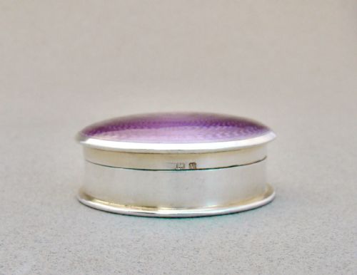 fig 2. ART DECO SILVER AND GUILLOCHE ENAMEL PILL BOX BY COHEN & CHARLES, BIRMINGHAM 1920