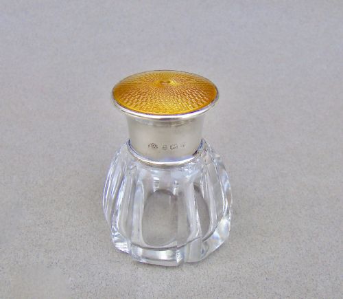 Art Deco Silver & Guilloche Enamel Scent Bottle by the Adie Brothers, Birmingham 1925
