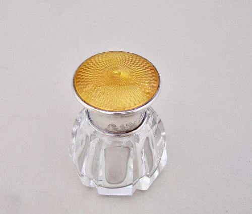 fig 1. ART DECO SILVER & GUILLOCHE ENAMEL SCENT BOTTLE BY THE ADIE BROTHERS, BIRMINGHAM 1925