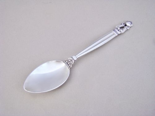 fig 1. GEORG JENSEN STERLING SILVER ACORN PATTERN TEASPOON, IMPORT MARKS FOR LONDON 1959