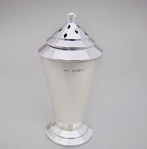 fig 1. ART DECO SILVER SUGAR CASTER BY HASSET & HARPER LTD, BIRMINGHAM 1935