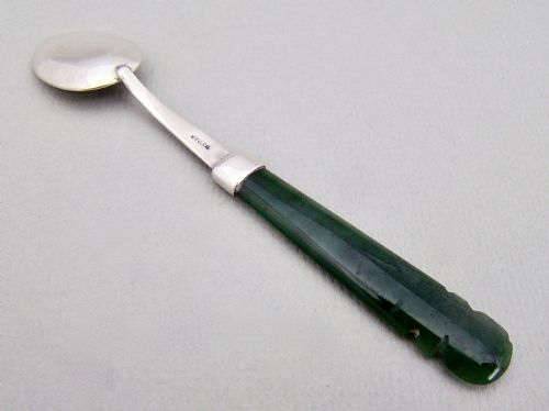 fig 1. NEW ZEALAND STERLING SILVER AND CARVED JADE SMALL SPOON, CIRCA 1920