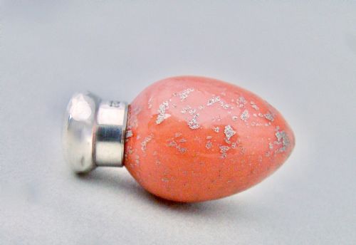 Silver & Porcelain Speckled Egg Scent Bottle by Charles May, Birmingham 1876