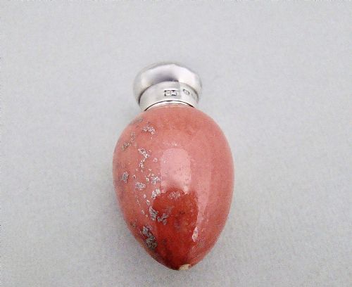fig 1. SILVER & PORCELAIN SPECKLED EGG SCENT BOTTLE BY CHARLES MAY, BIRMINGHAM 1876