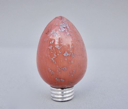 fig 2. SILVER & PORCELAIN SPECKLED EGG SCENT BOTTLE BY CHARLES MAY, BIRMINGHAM 1876