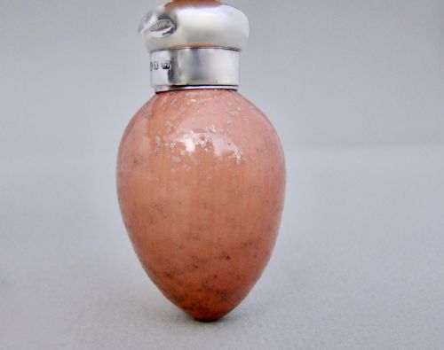 fig 3. SILVER & PORCELAIN SPECKLED EGG SCENT BOTTLE BY CHARLES MAY, BIRMINGHAM 1876