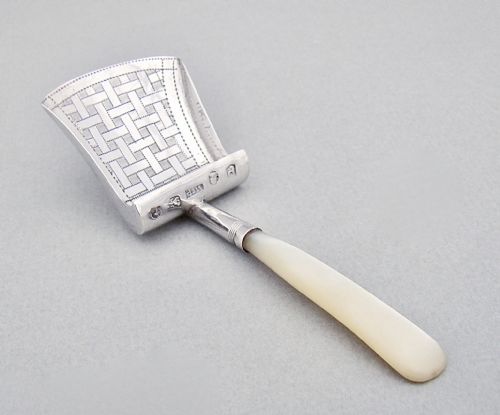 Georgian Silver and Mother of Pearl Caddy Spoon by William Pugh, Birmingham 1814